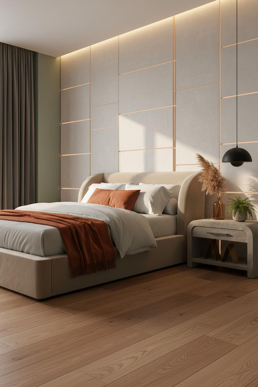 Modern Luxury Bed Design Headwall Venetian Plaster