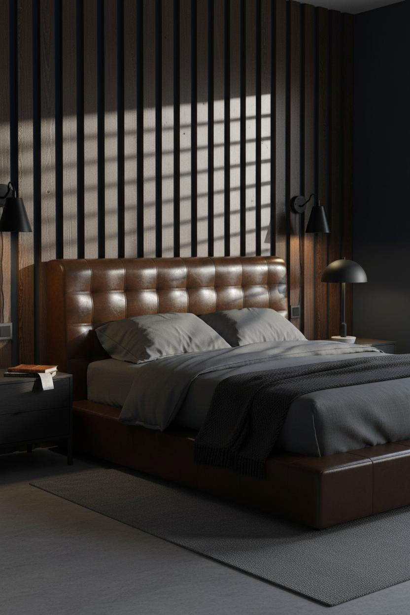 Modern Masculine Bedroom Dark Wood Industrial