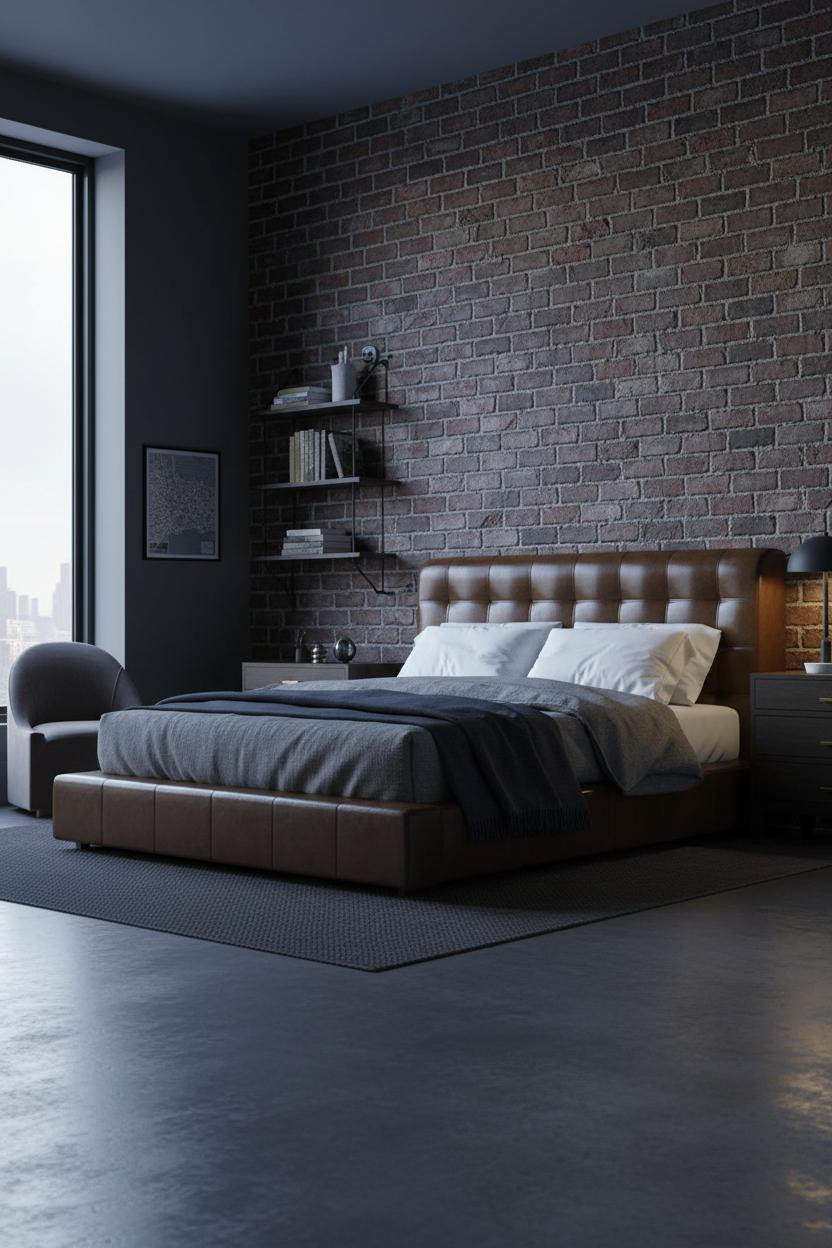 Modern Masculine Bedroom Industrial Brick