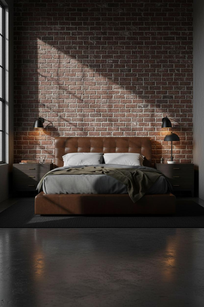 Modern Masculine Bedroom Industrial Brick