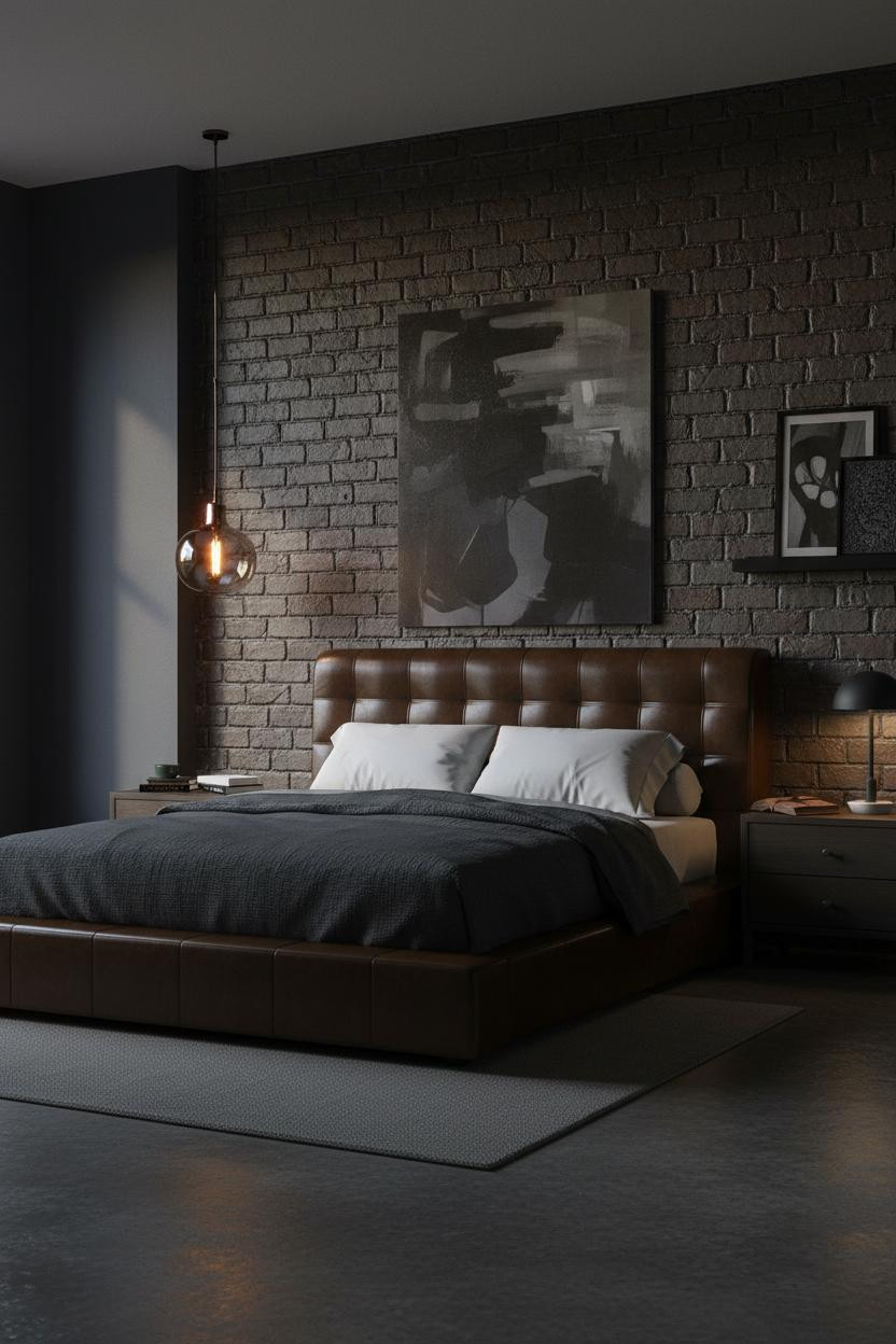 Modern Masculine Bedroom Industrial Exposed Brick