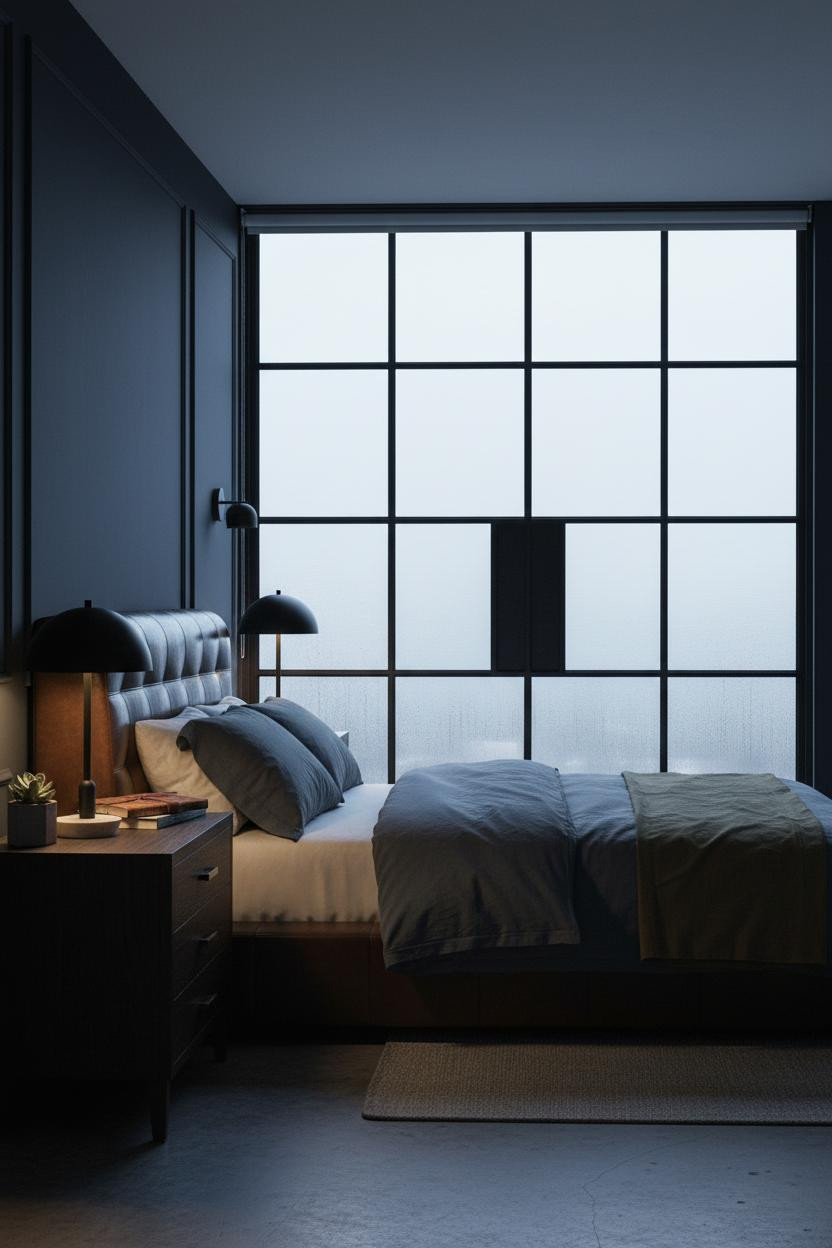 Modern Masculine Bedroom Navy Crittall Window