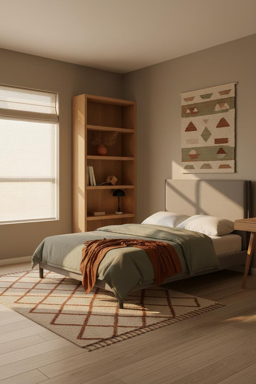 Modern Teen Boy Bedroom Earthy Oak Shelving