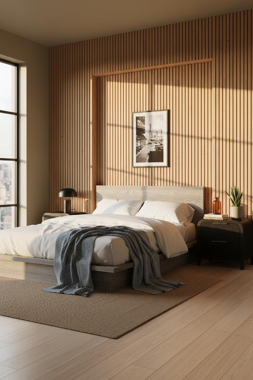 Modern Teen Boy Bedroom Earthy Slat Wall