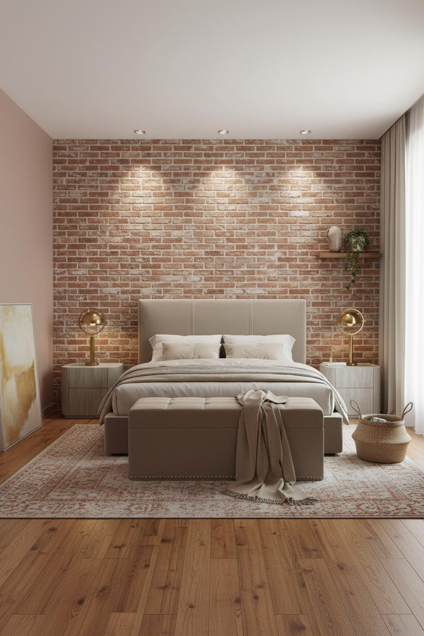 Neutral Earthy Bedroom Terracotta Brick Warm