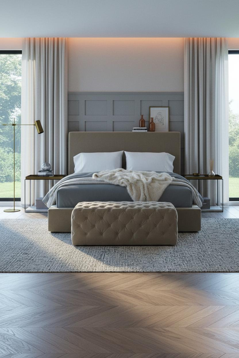 Neutral Earthy Bedroom Warm Wainscoting