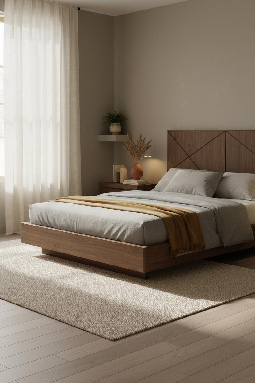 Platform Bed Japandi Walnut Frame