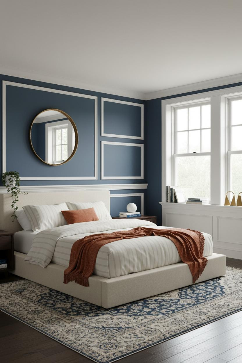 Preppy Teen Bedroom Navy Wainscoting Brass