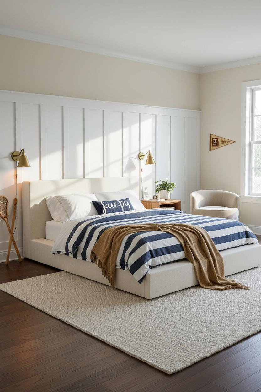 Preppy Teen Bedroom White Batten Navy