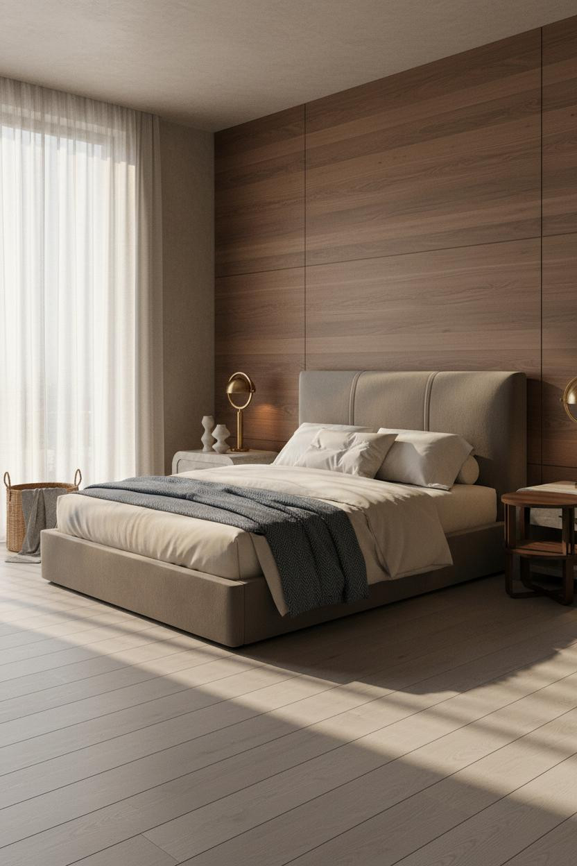Quiet Luxury Bedroom Japandi Walnut Paneling