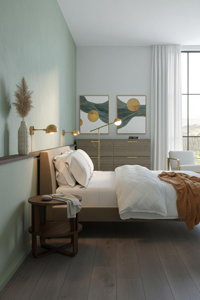 Quiet Luxury Bedroom Sage Green Walnut Scandinavian