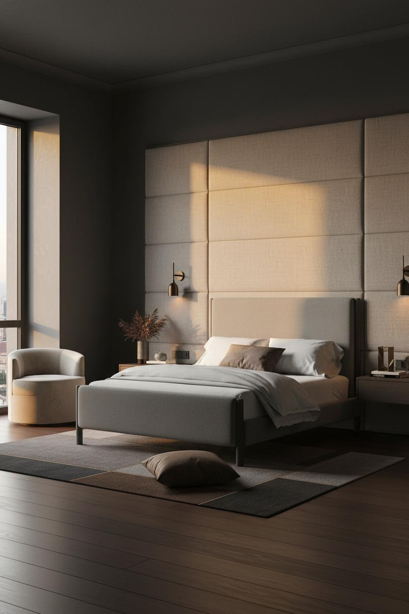 Rich Bedroom Luxury Modern Master Upholstered Headwall