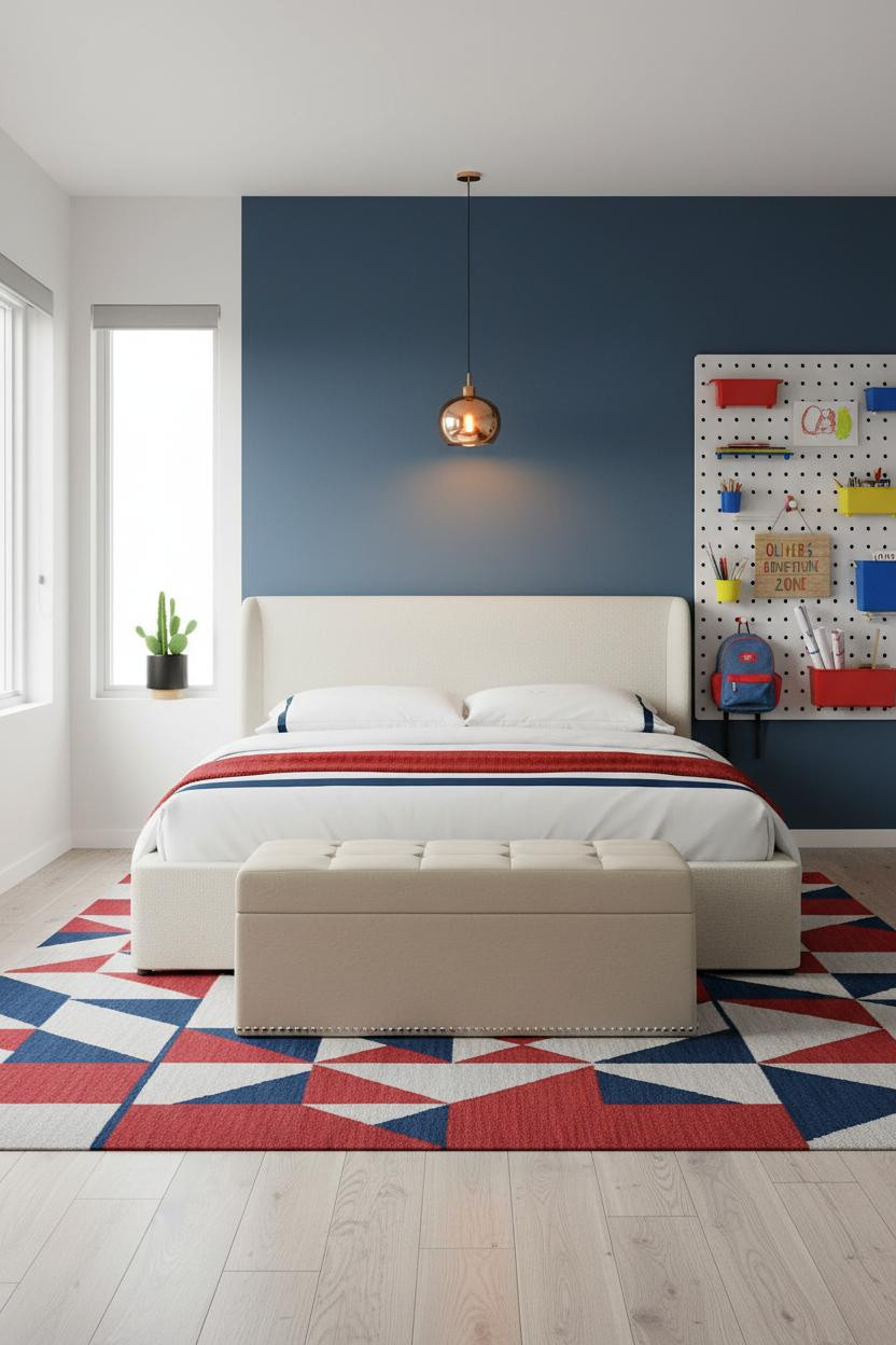 Scandi Kids Bedroom Pegboard Storage Wall