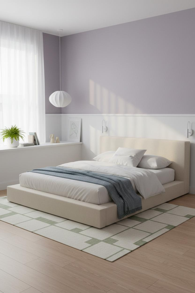 Simple Teen Bedroom Minimalist Lavender Wainscoting