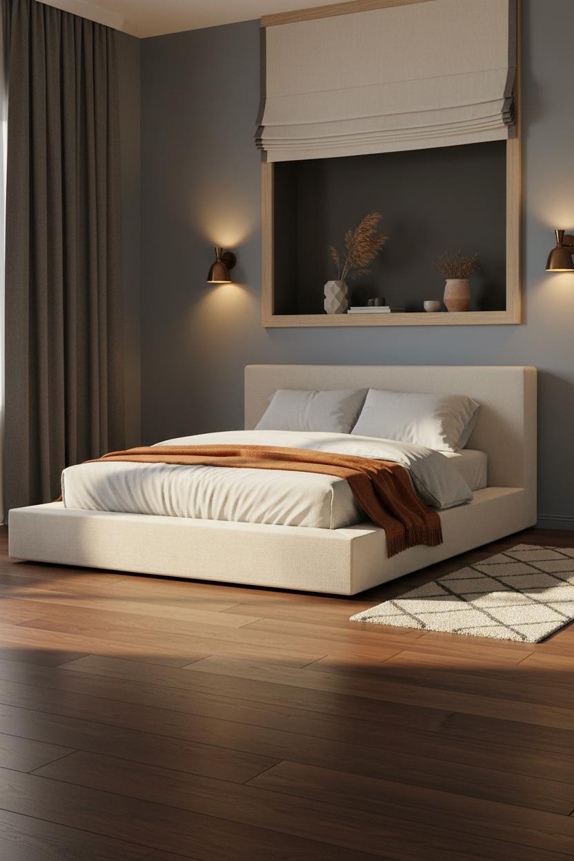 Single Bed Design Corner Niche Headboard