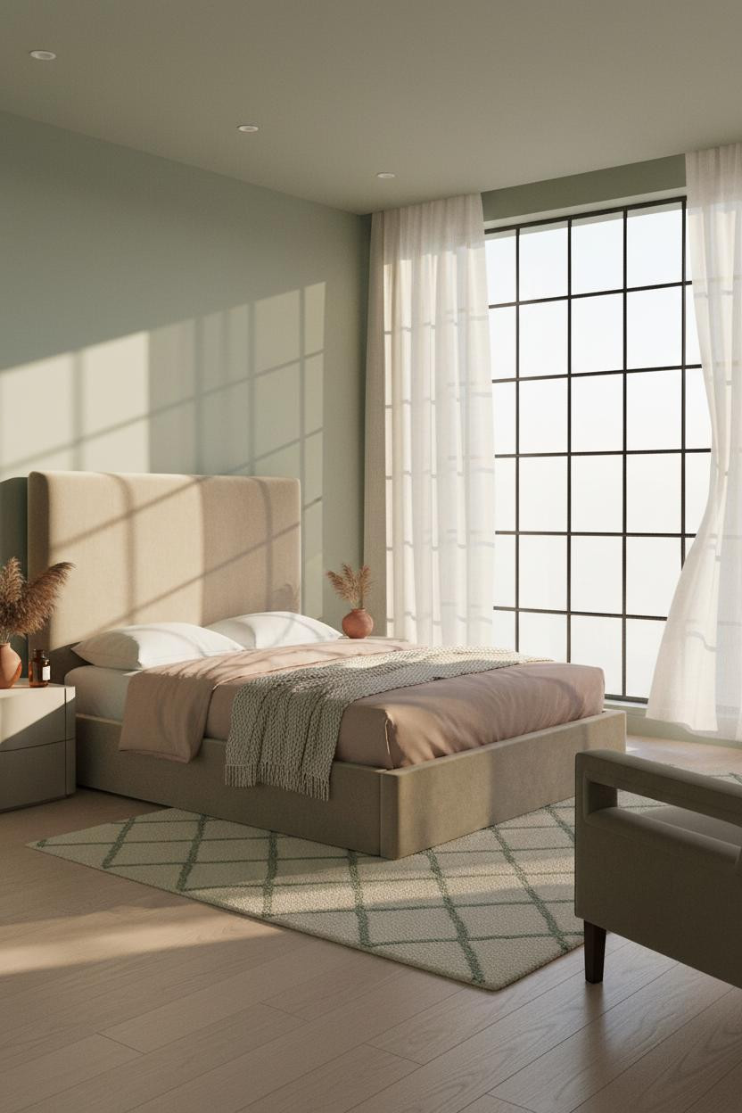 Single Woman Bedroom Sage Green Windows