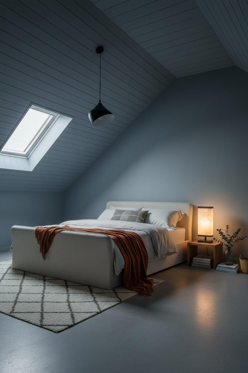 Slanted Ceiling Bedroom Coastal Modern