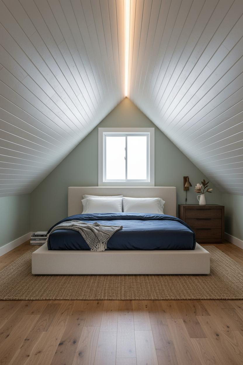 Slanted Ceiling Bedroom White Shiplap