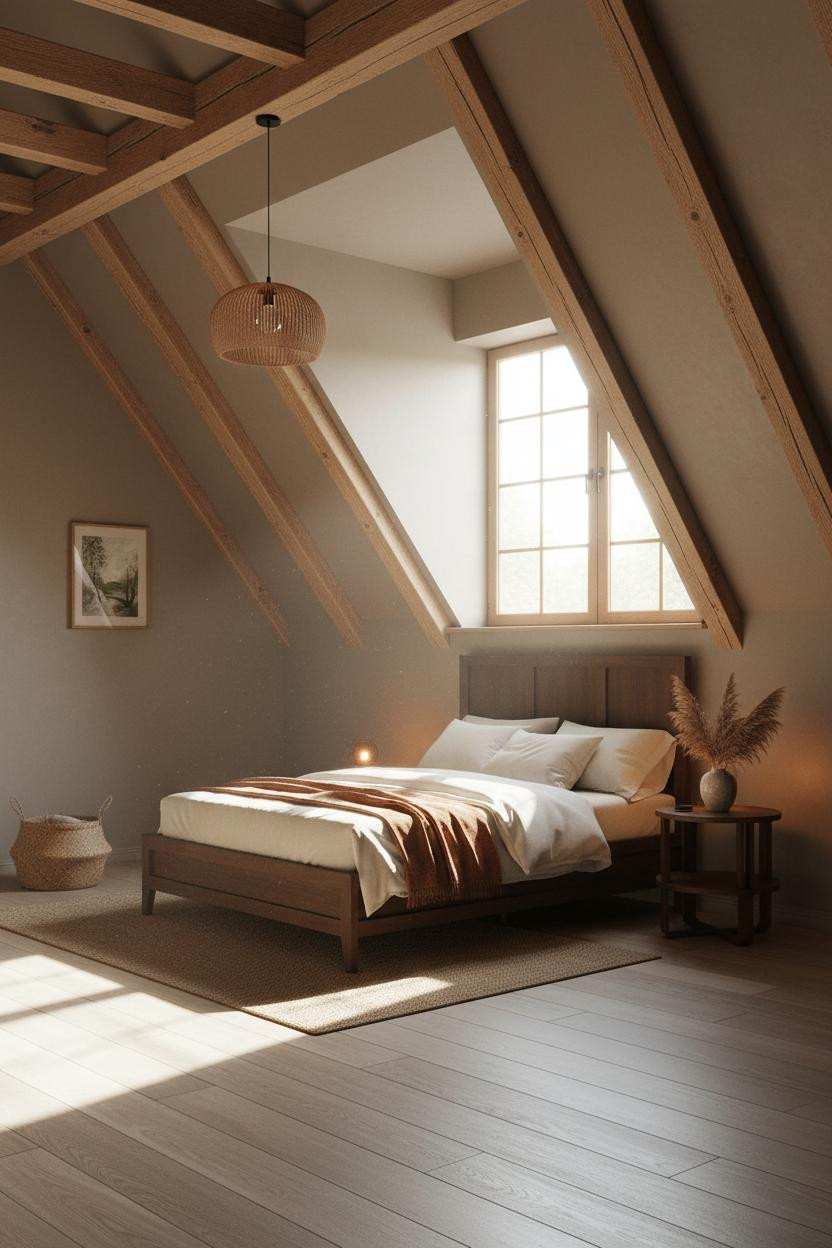 Sloped Ceiling Bedroom Attic Japandi Design