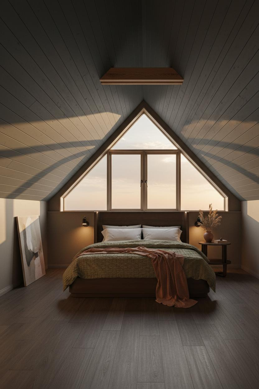 Sloped Ceiling Bedroom Japandi Attic Design