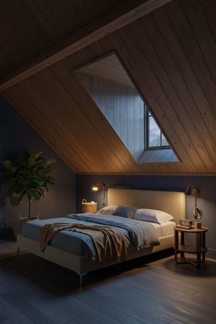 Sloped Ceiling Bedroom Rustic Attic Wood