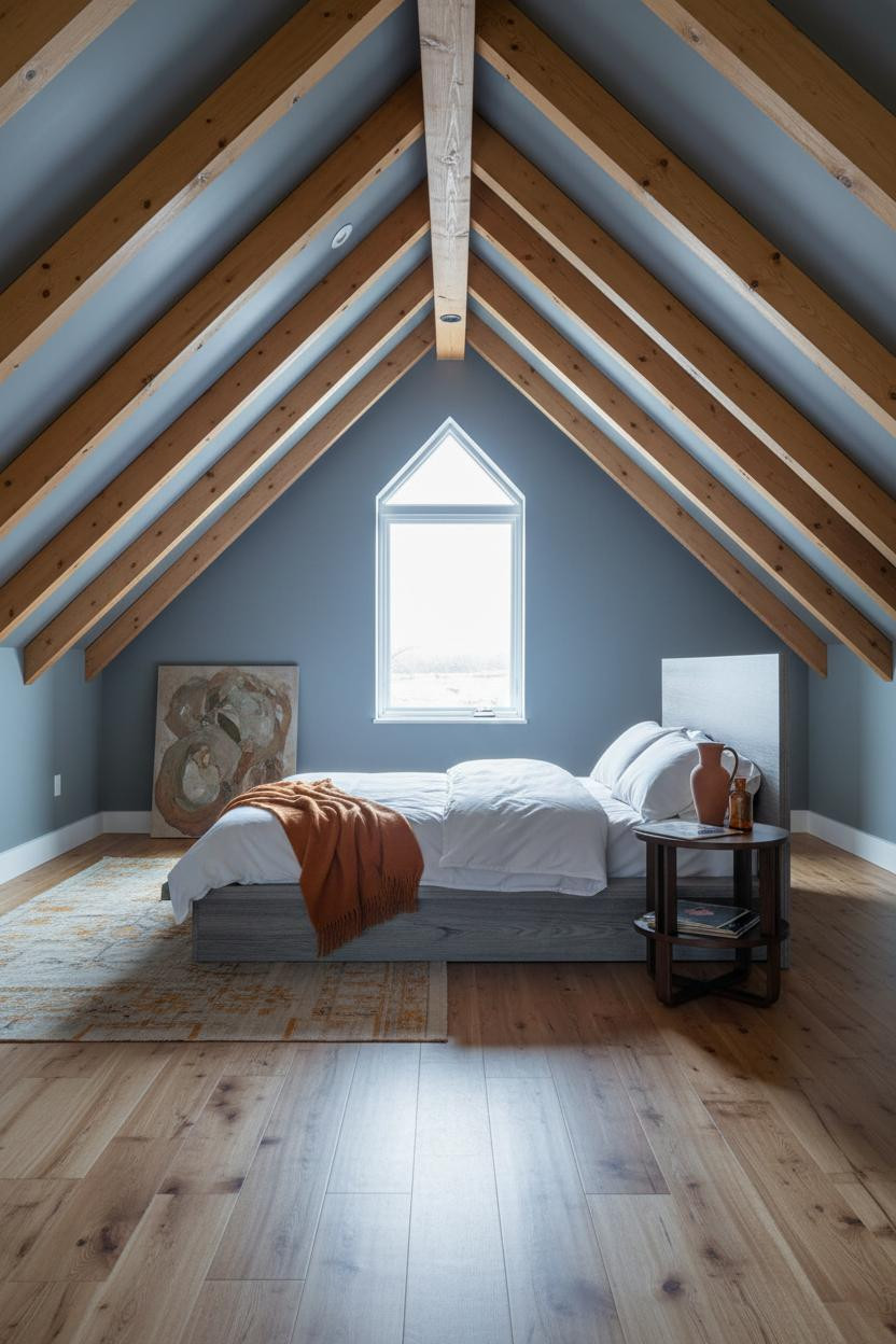 Sloped Ceiling Bedroom Timber Rafters Attic