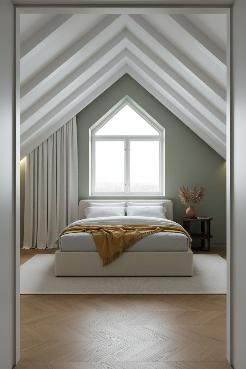 Sloped Ceiling Bedroom White Rafters Attic