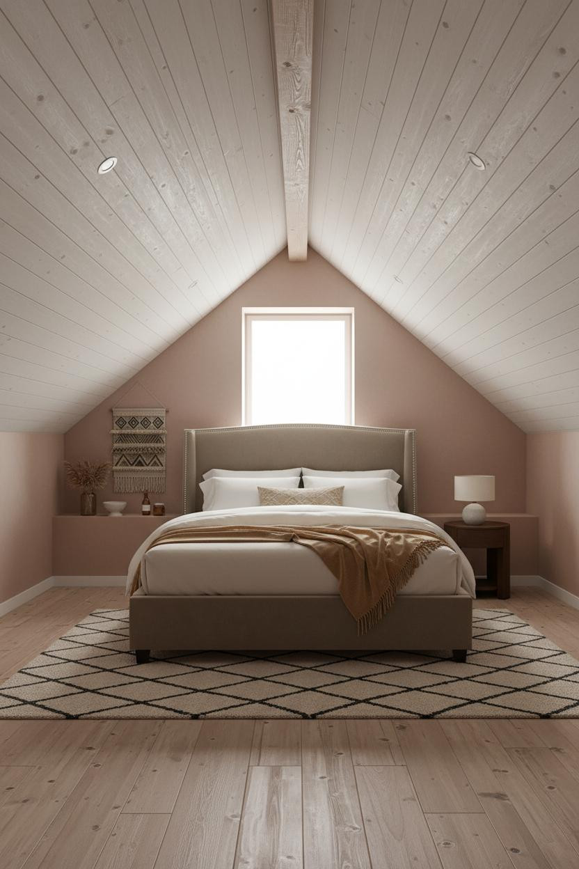 Sloped Ceiling Bedroom Whitewashed Beams