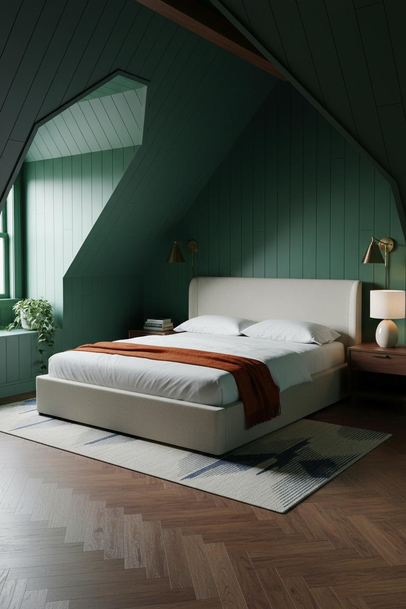 Small Attic Bedroom Forest Green Slanted Walls