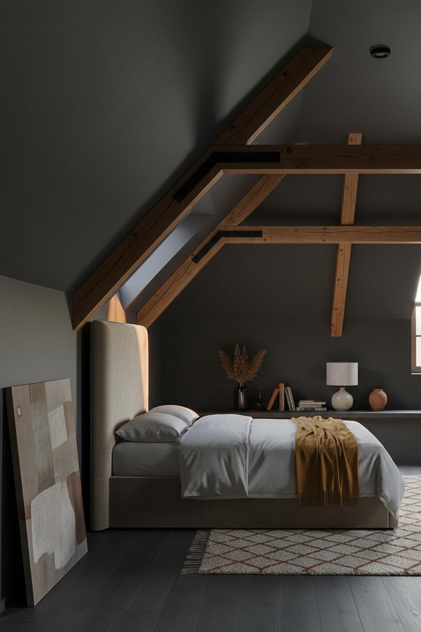 Small Attic Bedroom Slanted Walls Timber