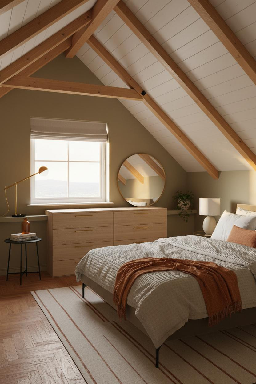 Small Attic Bedroom Sloped Ceiling Warm Light