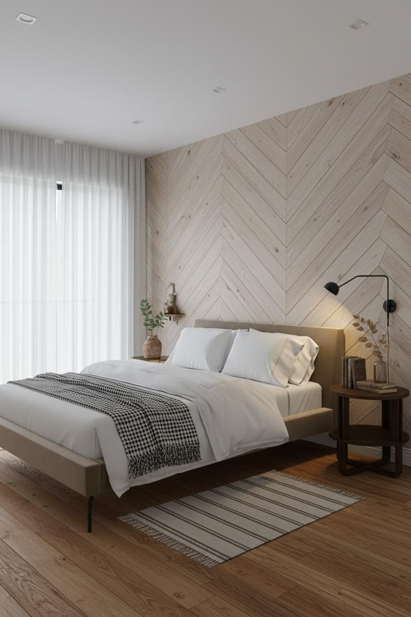 Small Bedroom DIY Herringbone Accent Wall