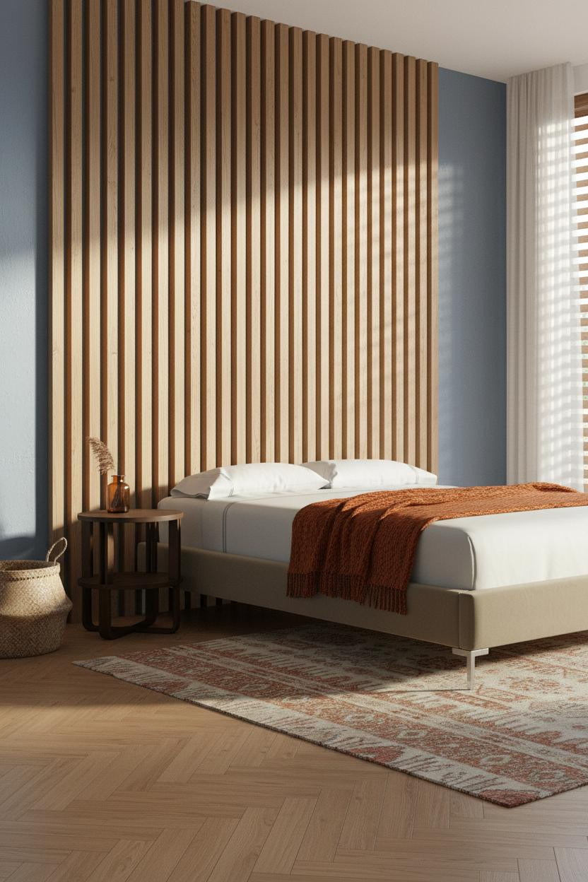 Small Bedroom DIY Oak Slatted Wall Design