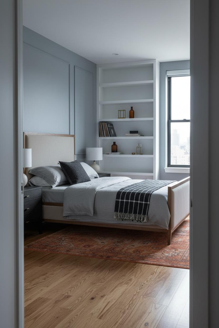 Small Bedroom Industrial Shelving Design