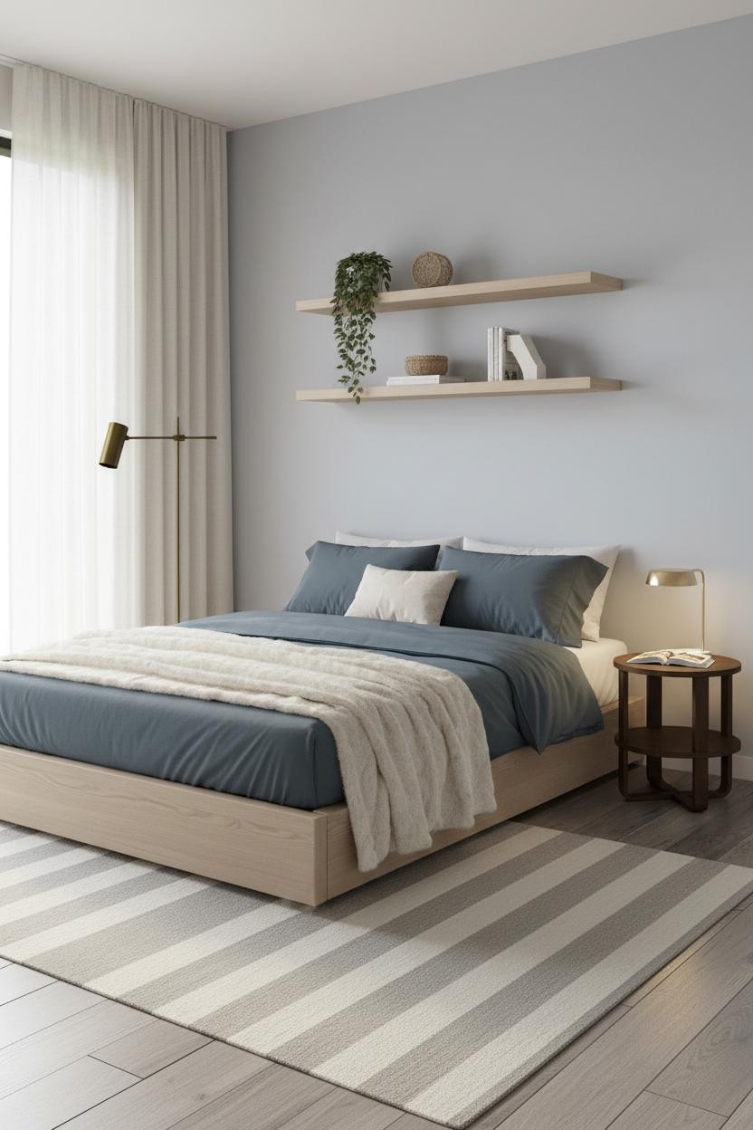 Small Bedroom Layout Floating Shelves Scandi