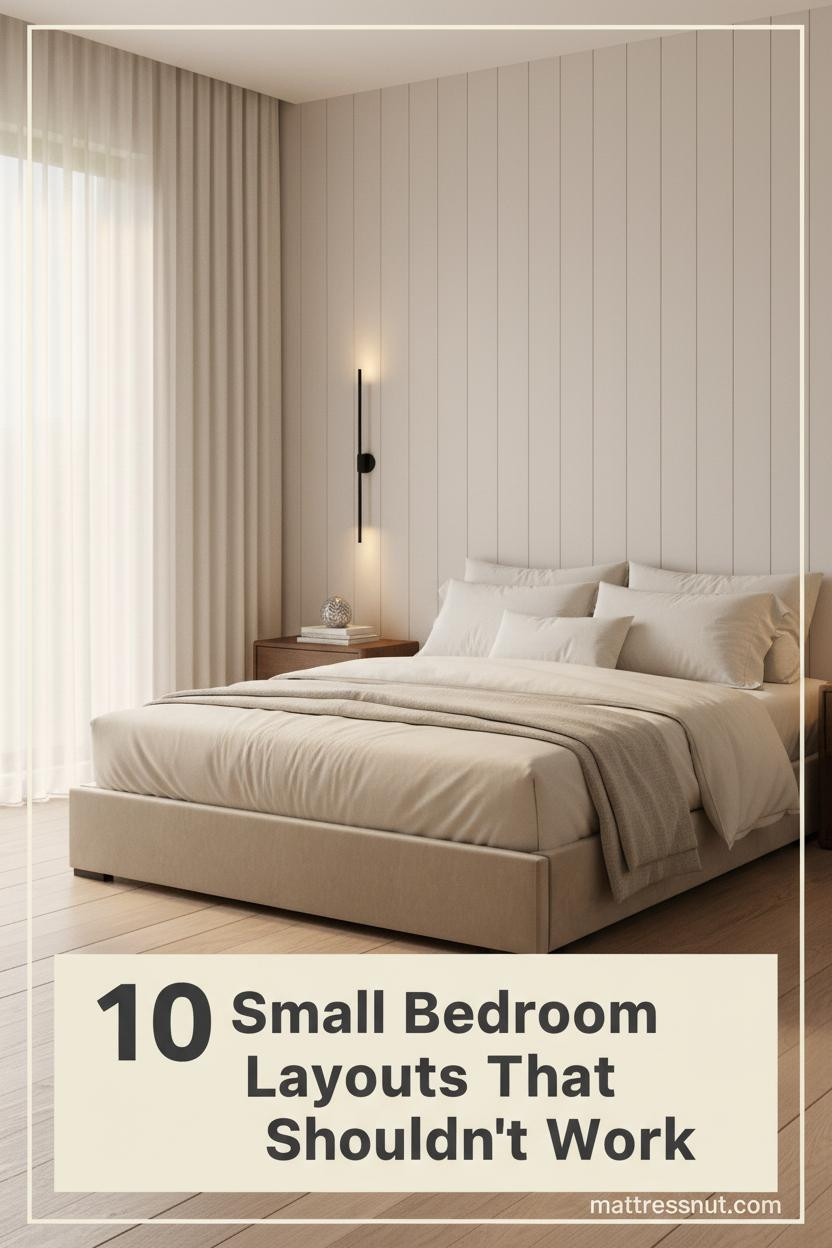 Small bedroom with pale ash board-and-batten wall, cream percale bedding, oak flooring, sheer linen curtains, and slim wall-mounted lamp