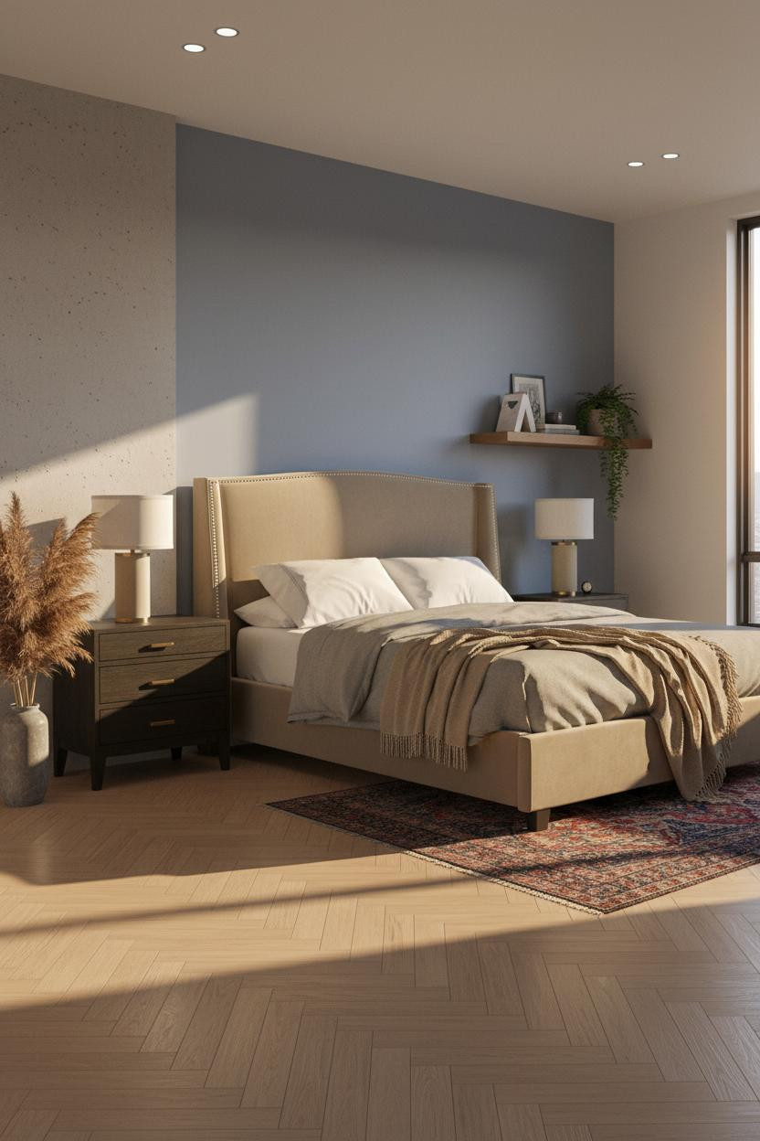 Small Bedroom Minimalist Concrete Accent Wall