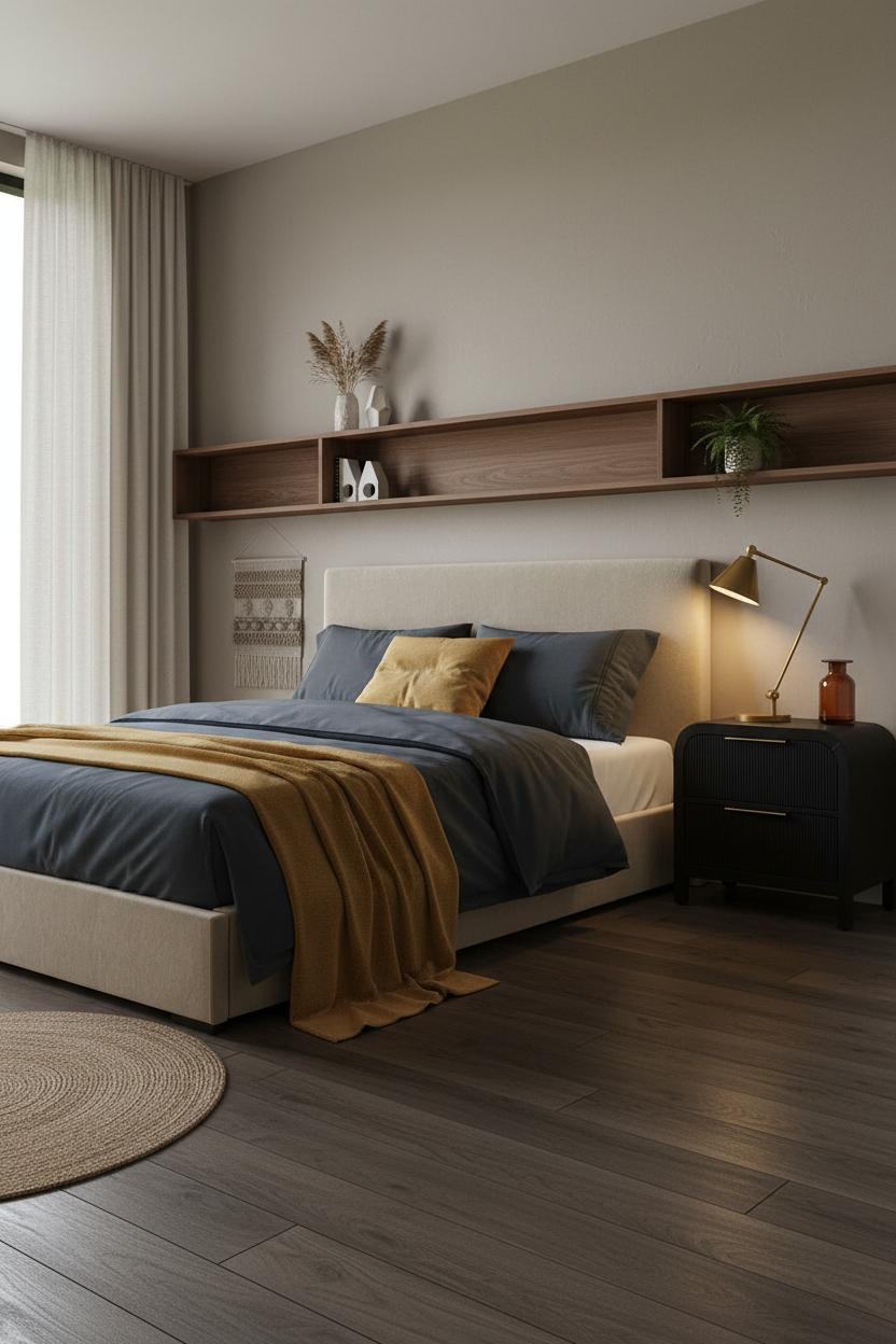 Small Bedroom Minimalist Floating Shelf Design