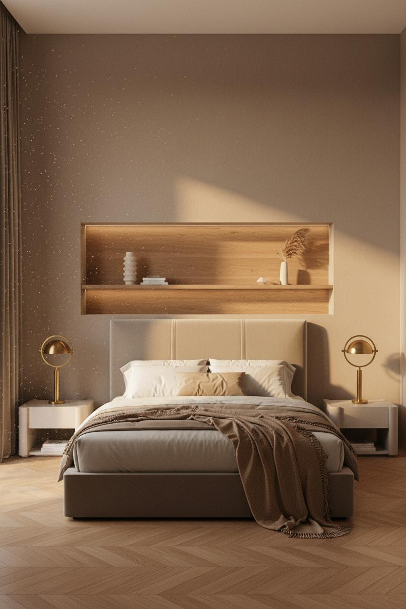Small Bedroom Minimalist Oak Shelf Light