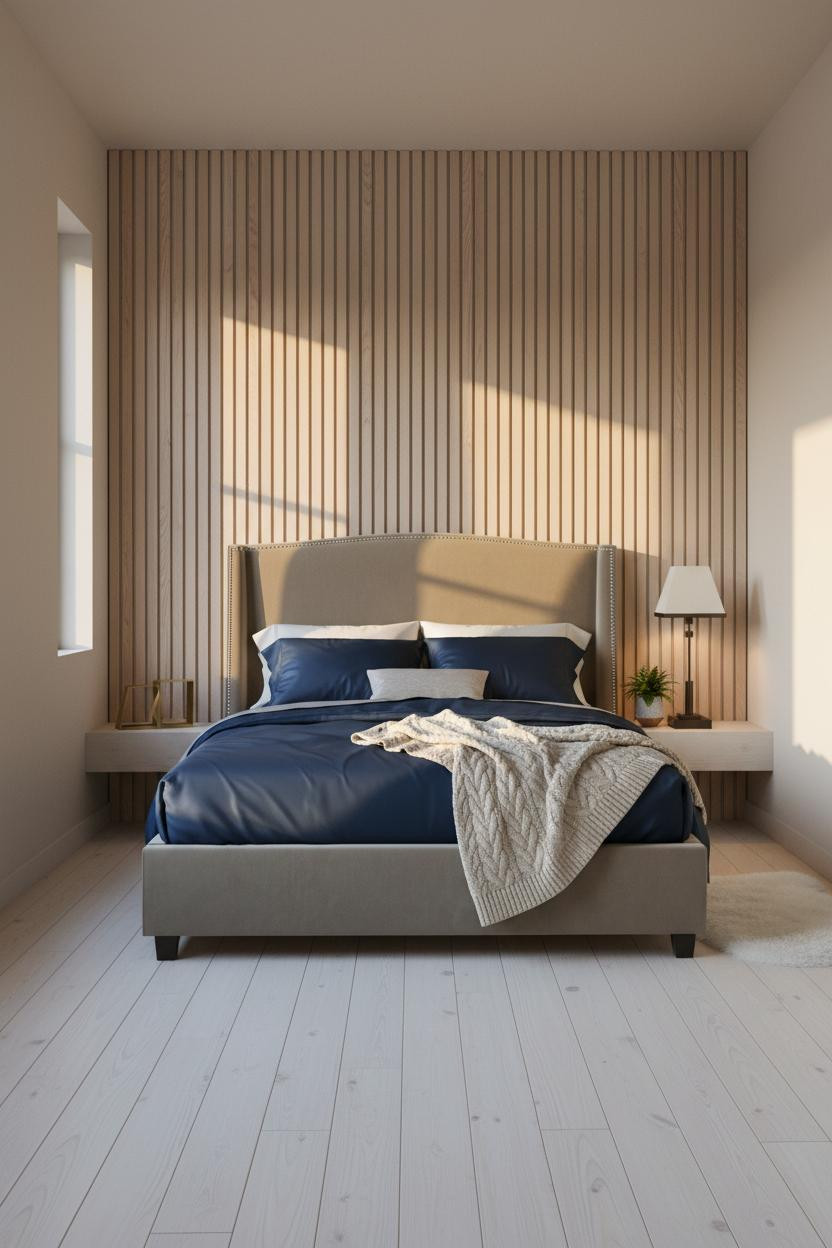 Small Bedroom Minimalist Slatted Wood Accent