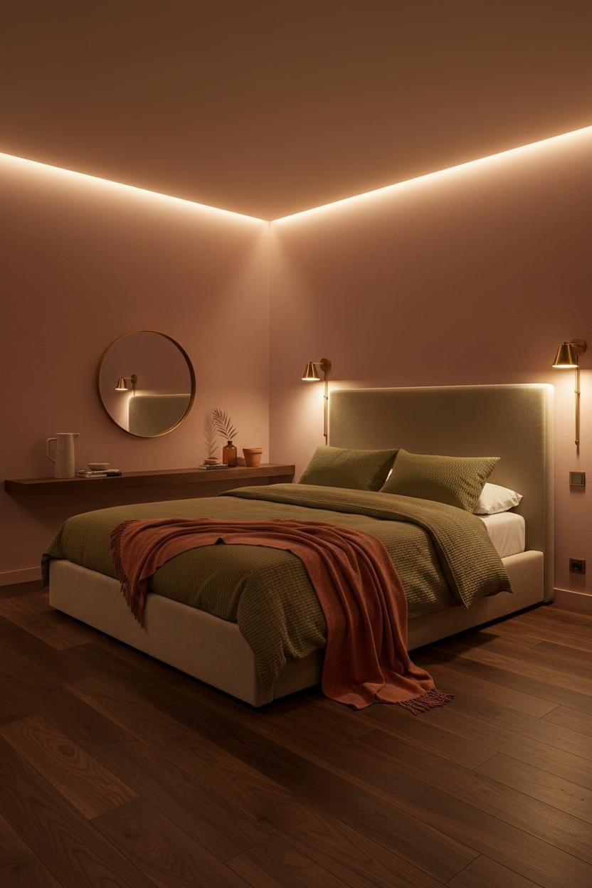 Small Bedroom Minimalist Warm Lighting