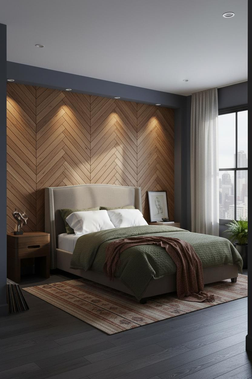 Small Bedroom Walnut Accent Wall