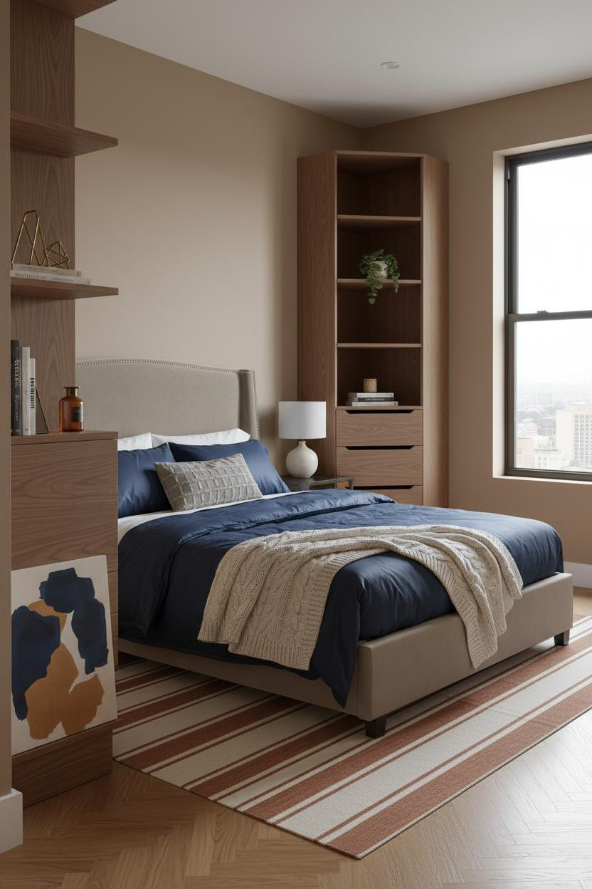 Small Bedroom Walnut Shelf Storage