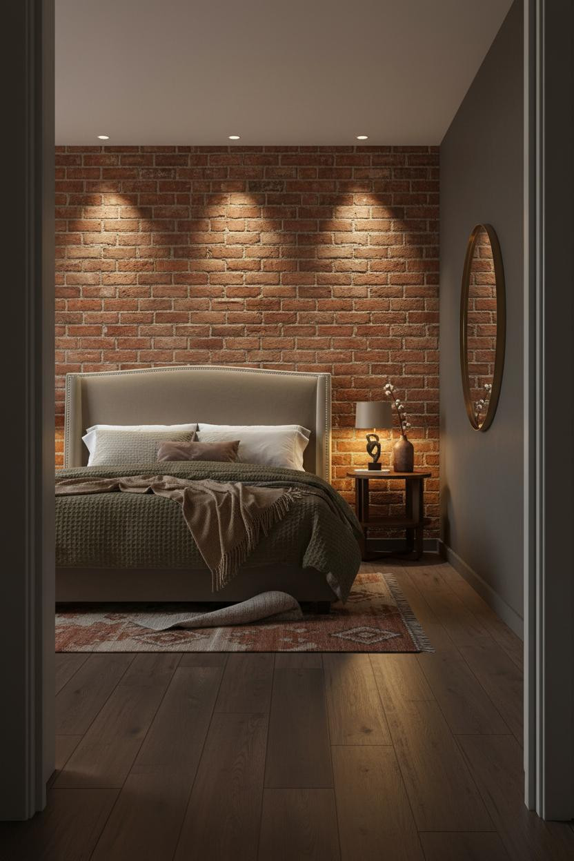Small Double Bedroom Brick Accent Wall