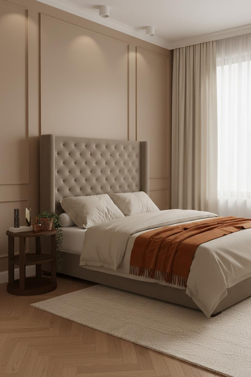 Small Double Bedroom Clay Paneling Oak