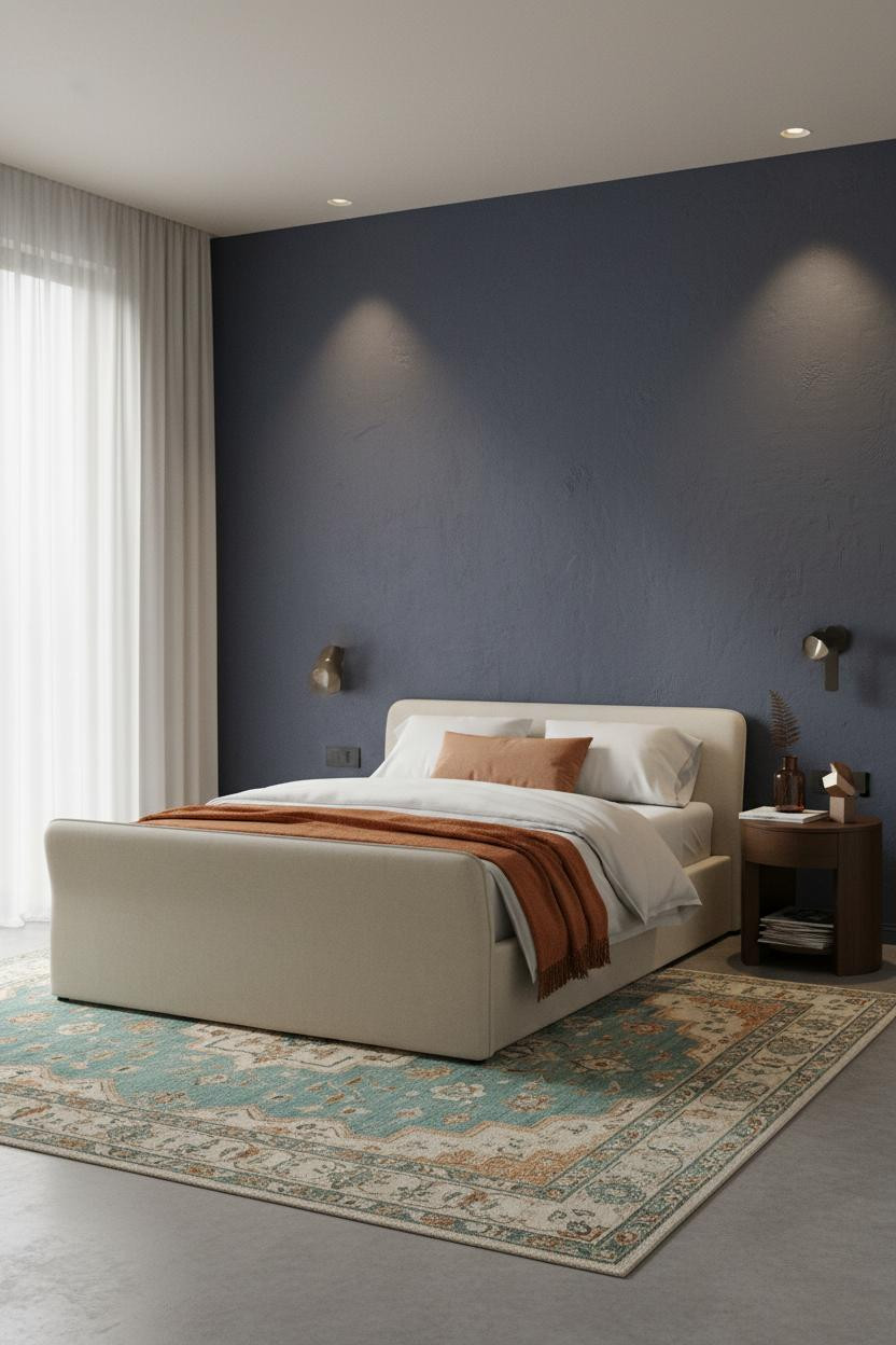 Small Double Bedroom Indigo Accent Wall