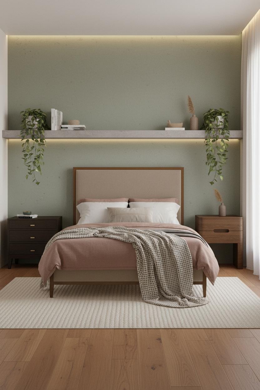 Small Double Bedroom Sage Green Botanical