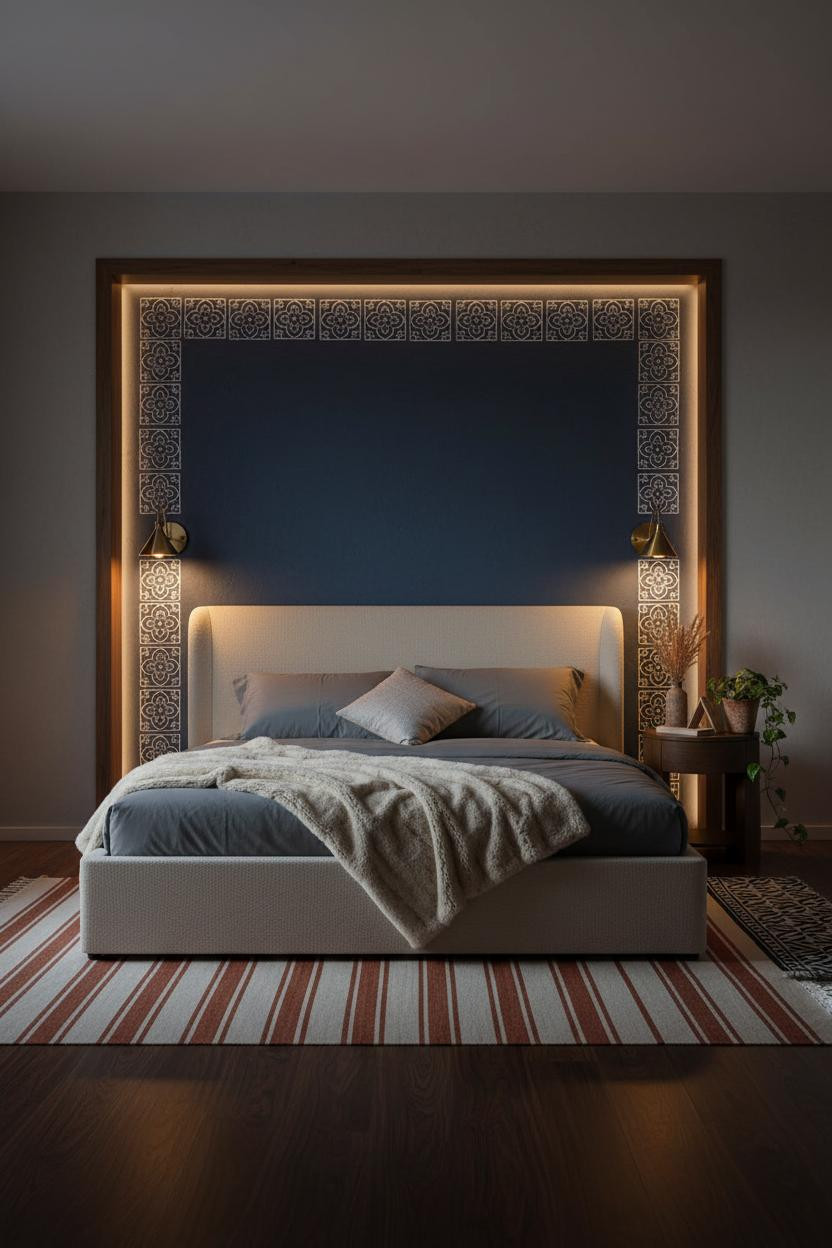 Small Indian Bedroom Indigo Accent Wall