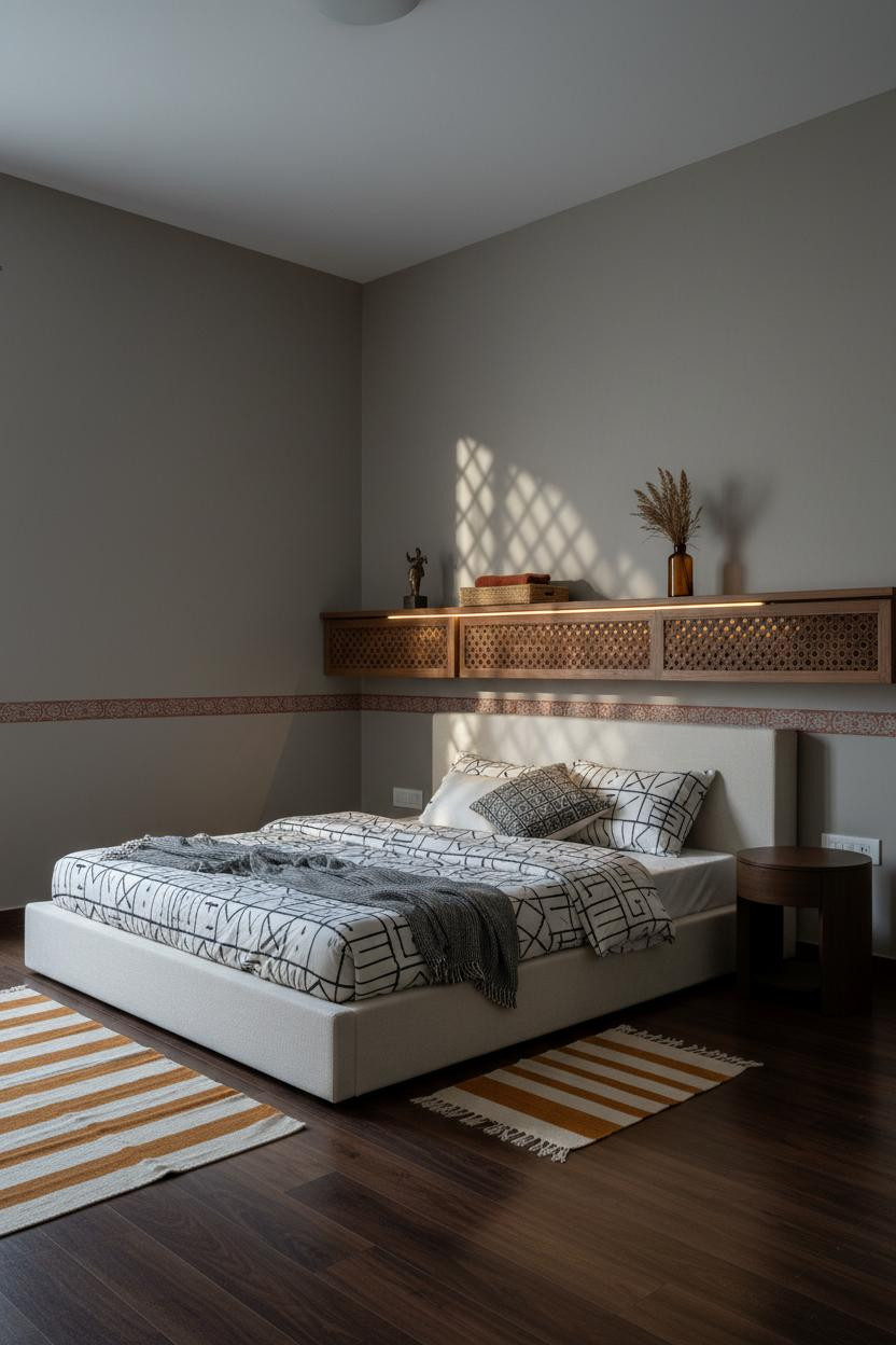 Small Indian Bedroom Jali Shelf Decor