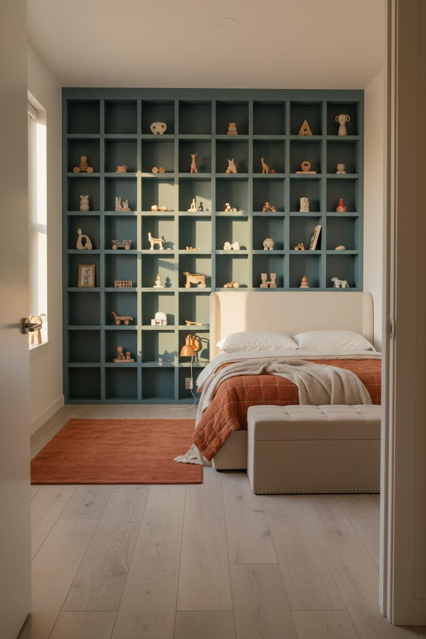 Small Kids Room Scandi Teal Grid Wall